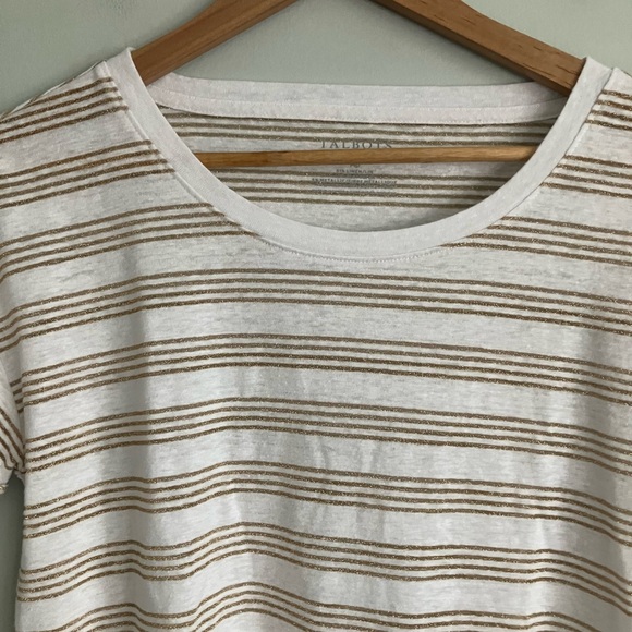 TALBOTS White & Metallic Gold Striped Cotton Blend Tee Size MP - Picture 3 of 9